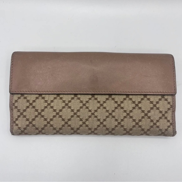Authentic Vintage GUCCI Leather Long Wallet Brown Canvas Made in Italy NO BOX - Picture 9 of 14